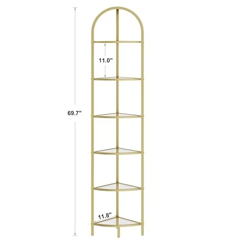 Soporte de estante de esquina de 6 niveles, estantería de esquina de metal, estantes de vidrio templado, Foto 2 de 4