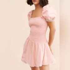 LoveShackFancy, Asa Puff Sleeve Mini Dress Pink, Size XS| 235