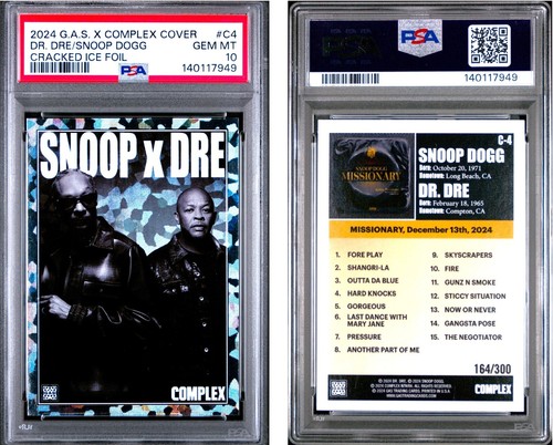 2024 G.A.S. x COMPLEX  Dr Dre Snoop Dogg CRACKED ICE FOIL Card GAS /300 * PSA 10 - Picture 2 of 3