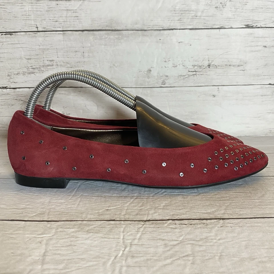 AGL Zapatos Planos Mujer 40 Rojo Ballet Gamuza Tachonados Cuero Tachonado Hecho en Italia Foto 4 de 4