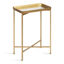 Celia Modern Mirrored Tray Side Table, 18 x 12 x 26, Gold, Foldable Rectangul...