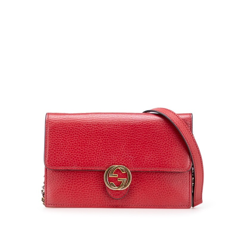 Gucci Interlocking G Crossbody Chain Wallet in Red Leather for Women GUCCI U