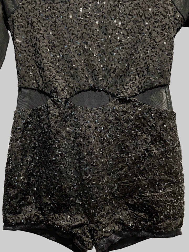 Mameluco Weissman Negro Malla Cuentas Secuenciado Niñas Talla XL Ropa de Baile Disfraz Elegante Foto 4 de 4