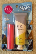 eos Holiday Candy Cane Swirl Lip Balm + Vanilla Cashmere Hand Cream Limited Ed.