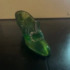 Fenton Glass Shoe Green UV Reactive Hand Painted  Signed