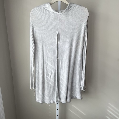 We The Free by Free People Hooded Ribbed Top Medium Gray Raw Hem Slouchy Boho - Picture 5 of 6
