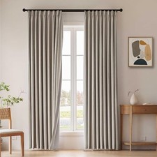 Pinch Pleated Full Blackout Curtains, Flax Linen 40"W x 84"L Pack of 2 Sand