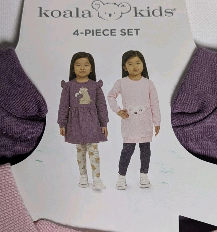 Koala New Kids Girls 4 Piece Set Purple Bear Pink Purple Sweaters Leggings 3T - Image 3 of 4