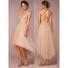 James Coviello Marcella blush tulle high low midi dress Anthropologie Bhldn SZ 4