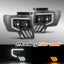 For 2009-2014 Ford F150 PRO-Series Dual Halogen Projector Black Headlights
