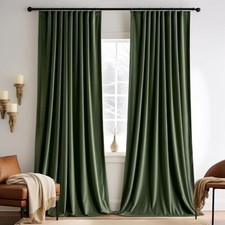 Velvet Curtains 96 inches 2 Panels - Pinch 52"W x 96"L Pack of 2 Olive Green