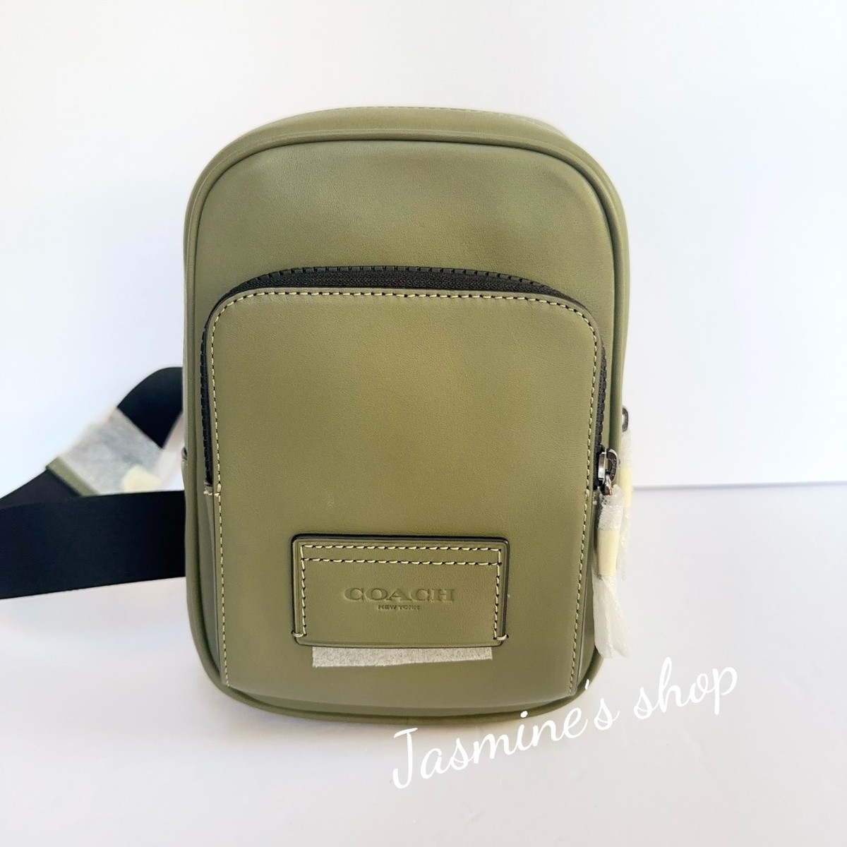 NWT Coach Racer Sling Pack Army Green Leather Small Shoulder Bag