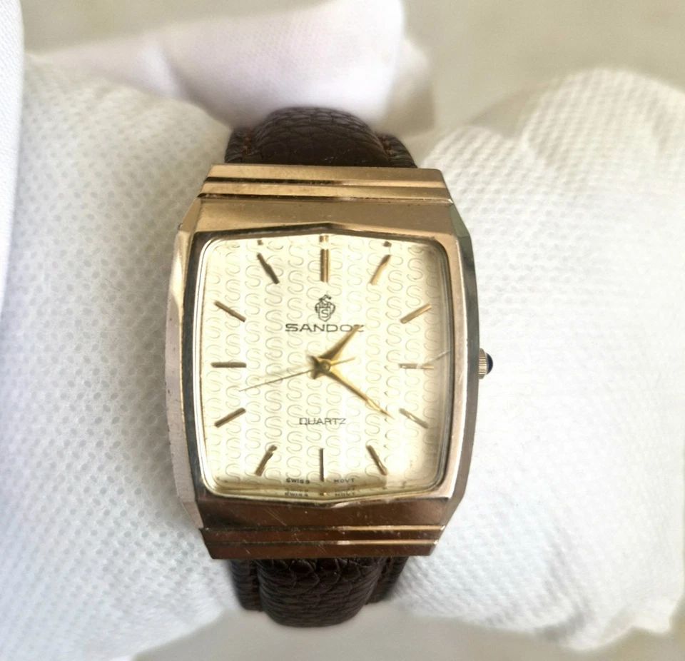 Reloj de Vestir SANDOZ Vintage Para Hombre Unisex Cuadrado Tanque Cuero Cuarzo *Reacondicionado Foto 2 de 4