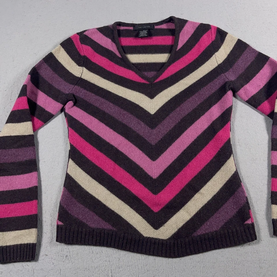 Suéter The Limited Mujer Rayas Medianas Chevron Cuello en V Lana Angora Cachemira Foto 2 de 4