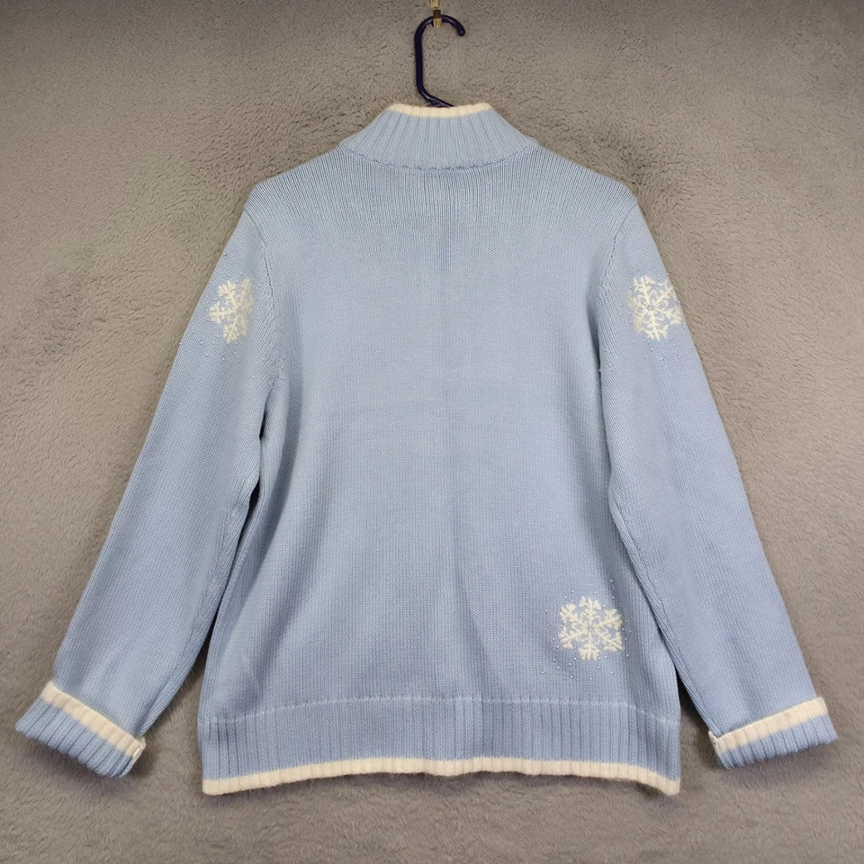 Quacker Factory Cardigan Womens M Blue Snowflake Beaded Angora Christmas Holiday - Image 2 of 4