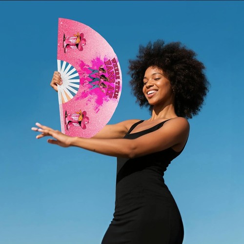 “Where Them Fans At” Clack Fan – 26" Pink Western Festival Dance Fan - Picture 4 of 11