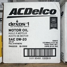 AC Delco Full Synthetic Dexos 0W-20 Motor Oil (Case of 6 QT) 19432331, 10-9322