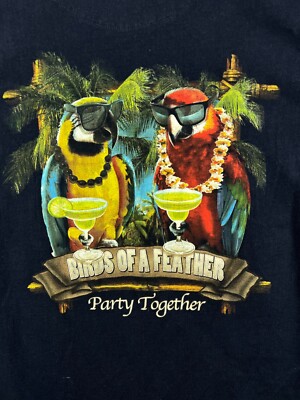 Newport Blue Birds of a Feather Party Together Parrot T Shirt Size XL Black  Crew