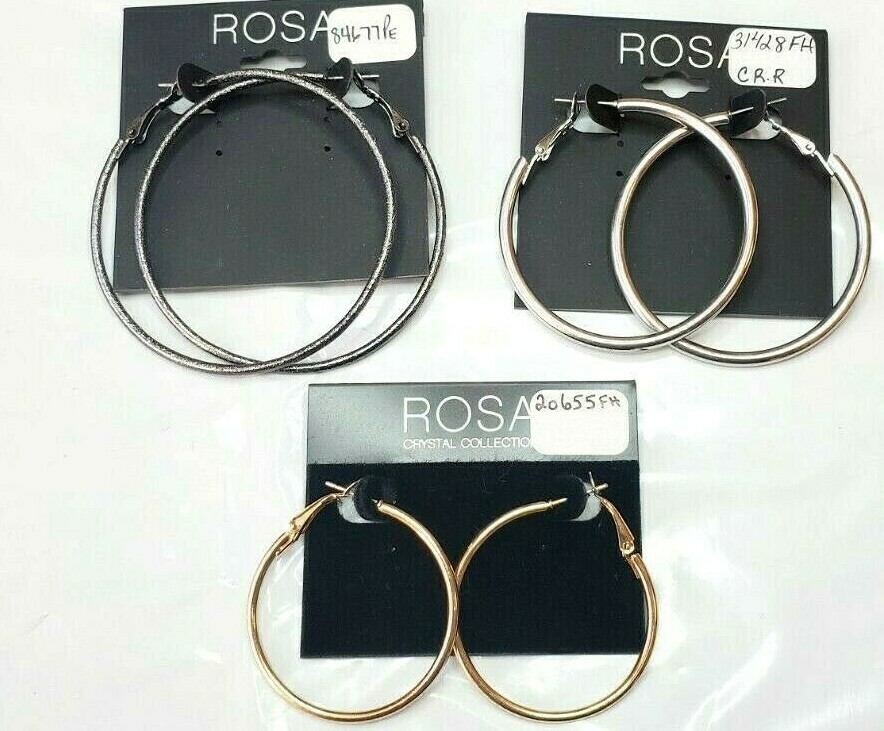 ROSA 3-Pair Hoop Earrings Set in Black Metallic Silver and Gold-image