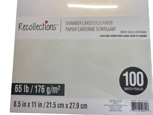 Carta Cartoncino da Ricordo 8 1/2" X 11" 100 Fogli Oro Bianco Scintillante - Foto 3 di 3