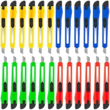 24Pack Box Cutters 9MM Wide Blade Cutter 4 Color Utility Knife Retractable Co...