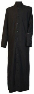 Clergy Minister Pastor Preacher Men's Robe Black with Black Satin & Stone Cross