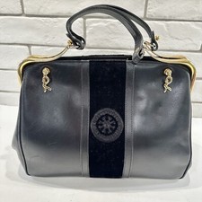 Vintage Roberta Di Camerino Black Leather Velvet Striped Gold Frame Hand Bag