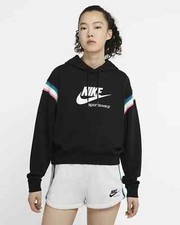 Women's Nike Heritage Logo Hoodie Pullover S Black Multicolor Gym Casual New