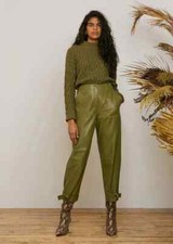 Stylish Casual Party Handmade Leather Genuine Women's Pant Green Lambskin Soft