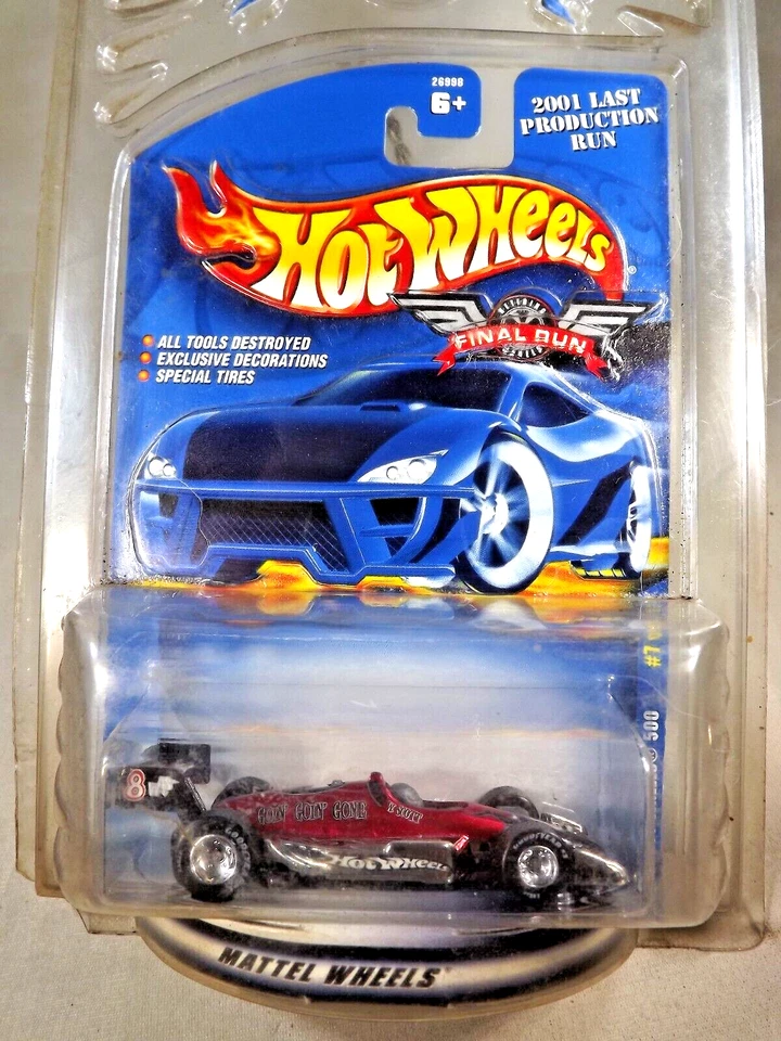 2001 Hot Wheels Final Run 7/12 HOT WHEELS 500 Dark Red w/Real Riders GDYR DD Sp - Image 2 of 4