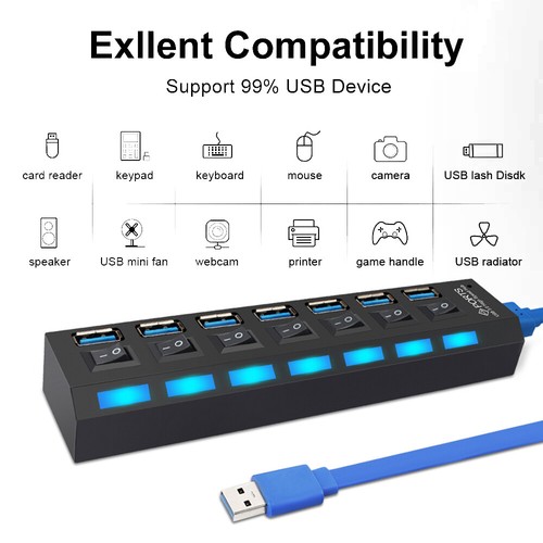 7 Port Splitter Adapter Netzteil Verteiler mit Aktiv USB 3.0 Hub für PC Laptop - Bild 10 von 12
