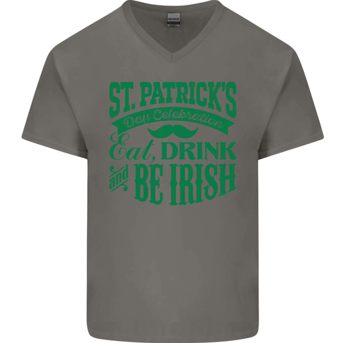 St Patricks Day Eat Drink Be Irish Beer Mens V-Neck Cotton T-Shirt - Picture 15 of 43