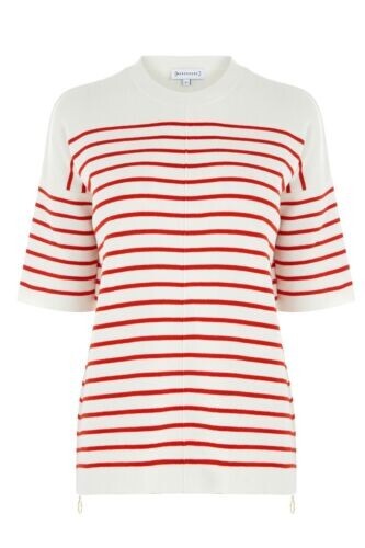 Warehouse Zip Top White / Red Stripe UK 10 rrp £36 DH7 FF 21 - Picture 1 of 6