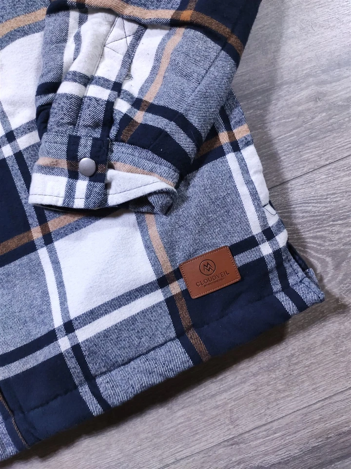 Cloudveil Chaqueta Para Hombre Camisa Grande Chaqueta Acolchada Franela Azul Cuadros Manga Larga Foto 2 de 4