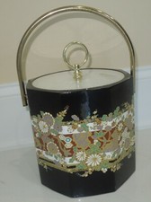 SHELTON WARE BLACK HEAVILY DECORATED FLOWER GOLD ICE BUCKET BARWARE USA made