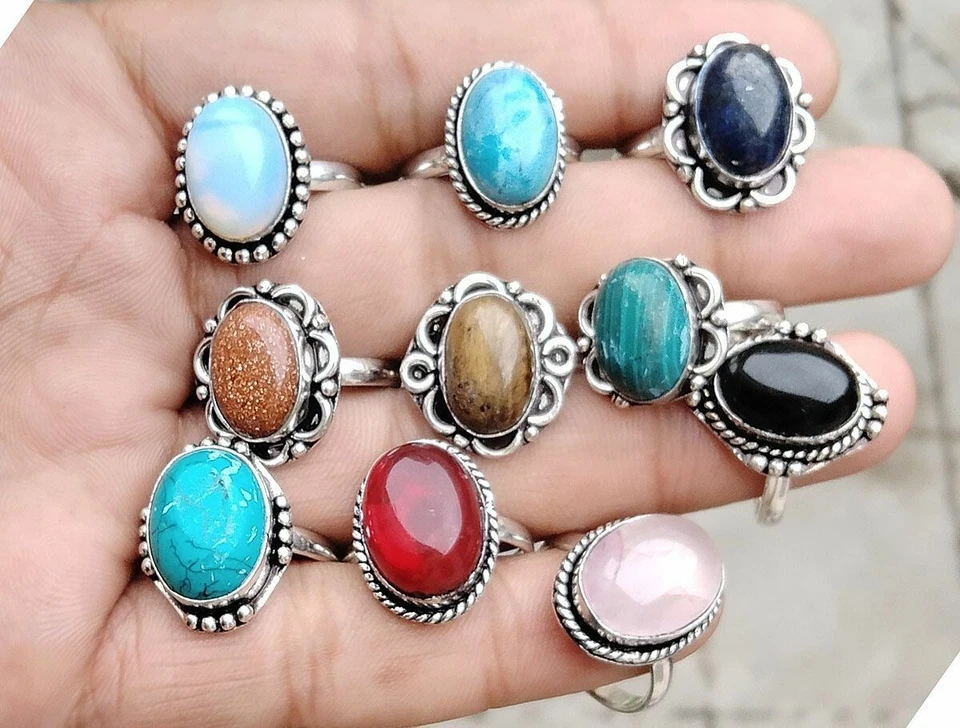 Amethyst & Mix gemstone 925 Sterling Silver Plated Wholesale Lot Handmade Rings - Image 3 of 4