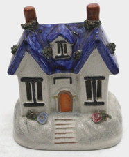 Antique 19th Century Staffordshire Pottery Blue Cottage Pastille Burner