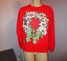 Vtg Ugly Christmas Sweatshirt Size M Glitter Grandma Teddy Bear Wreath USA Made