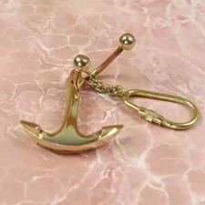 Anchor Key Solid Brass Chain Nautical Keychain Ring Vintage Solid Collectible