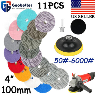 11x Diamond Polishing Pads 4'' WetDry Granite Concrete Marble Glass Stone Sanding