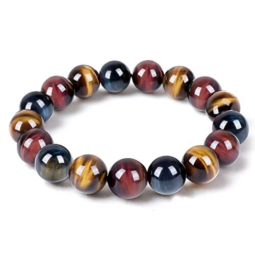 Tiger Eye Bracelet,Relax Anxiety Crystal Beaded Triple Protection Jewelry Bead S