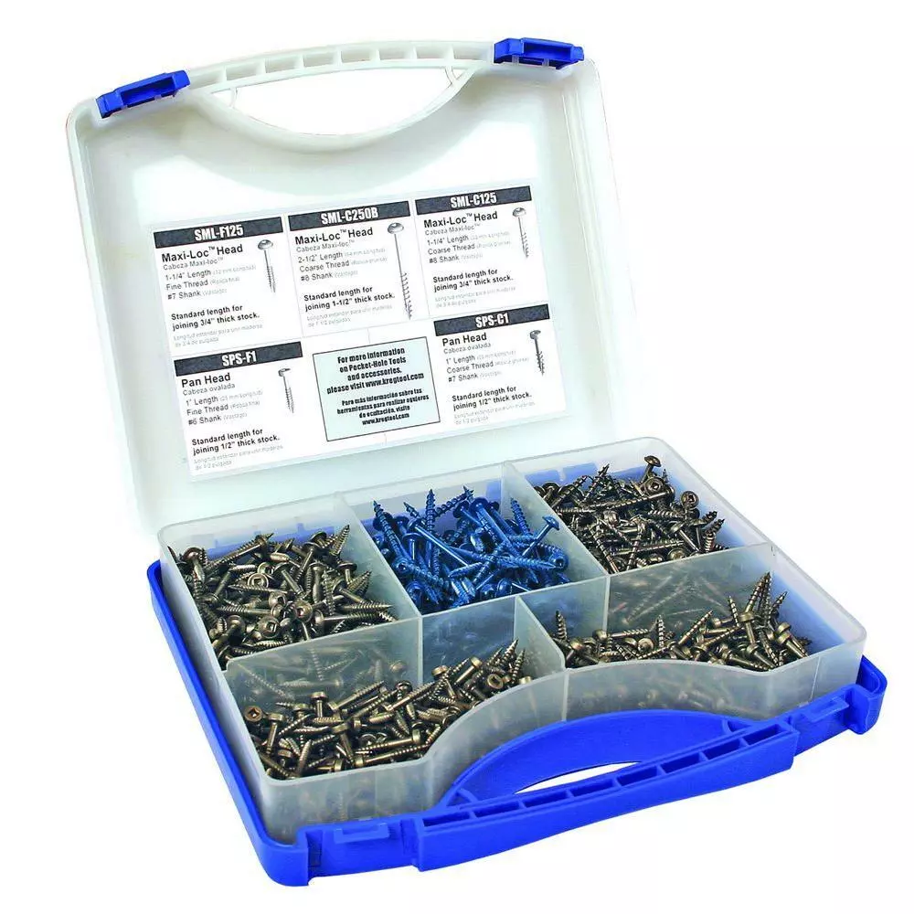 Kreg SK03 Pocket Hole Screw Kit 675 Count in 5 Sizes with Portable