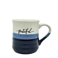 Dowan Dining Coffee Mug Grateful 18 oz Blue Farmhouse Cottage Country Pottery