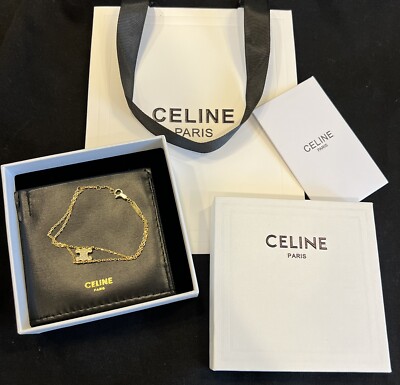【CELINE】Gold-finish l charm bracelet【ランク:Ａ】 Celine Triomphe Articulated Gold Brass Bracelet (Fashion
