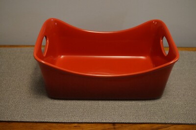 Rachel Ray 4 Qt Ombre Red Rectangle Stoneware Casserole Dish with Handles NWOB