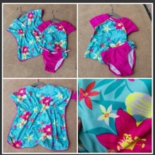 Circo Toddler PINK Floral 3 PC Swimsuit & Cover-Up (Size 2T)Hawaiian Pink Teal
