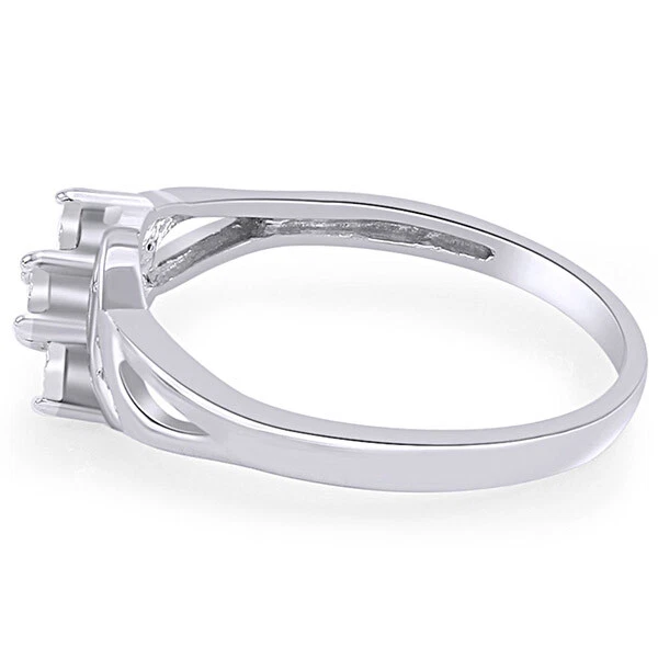 Anillo de promesa ondulado de oro macizo de 10K con diamantes reales de corte redondo Foto 3 de 4