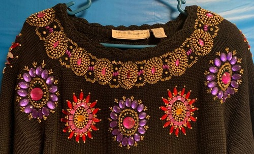 Black Maggie Lawrence rhinestone decorated sweater size 14/16 - Picture 3 of 7
