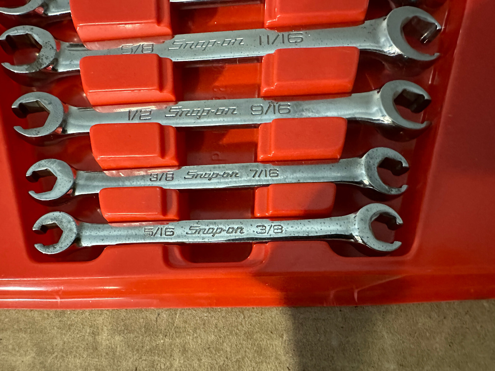 SNAPON TOOLS 5 PIECE SAE FLARE NUT LINE WRENCH SET IN TRAY 5/16" 13/