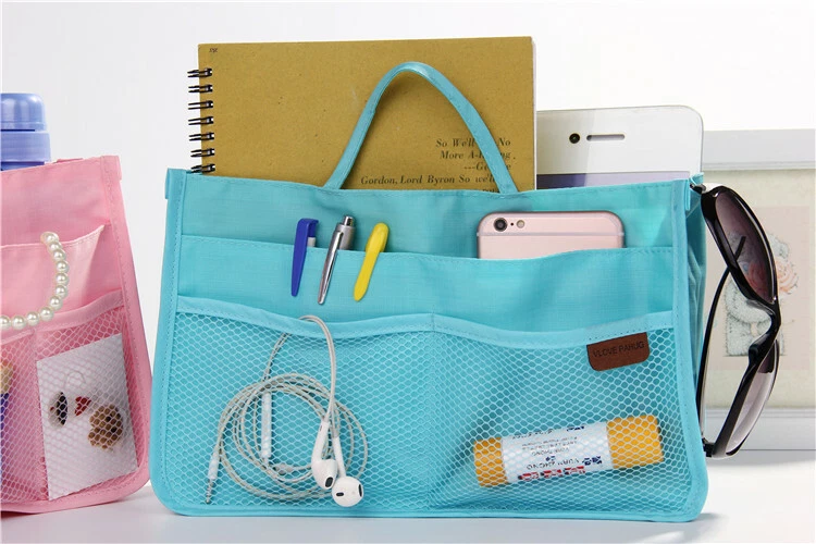 New Handbag Insert Bag Organiser Bag in Bag Travel Pouch Blue Pink